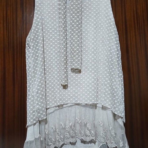 Boho sleeveless blouse with lace and matching neck scarf, one size, grey