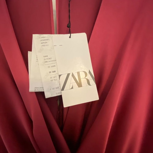 Zara short dress shiny bordeaux with belt new