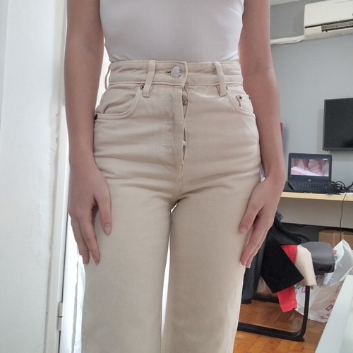 Pull & Bear beige high-waist jeans like new, straight fit, size XXS