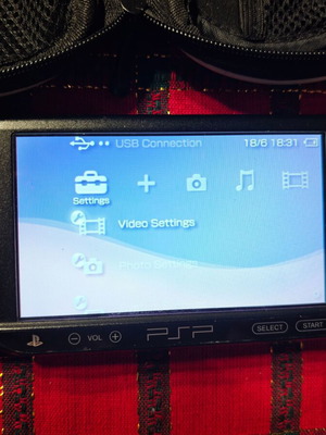 PlayStation Portable PSP used with charger, memory card and case