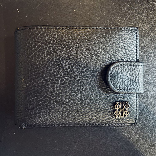 KEM leather men's wallet used, black, with card slots and coin zipper