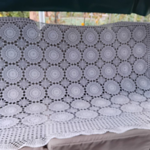 Handmade crochet tablecloth 180x130 cm, white cotton