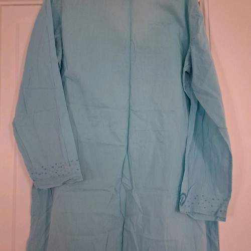 Turquoise tunic used with beads on neck and sleeves, one size