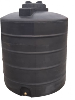 Water tank 2000lt, black plastic, round