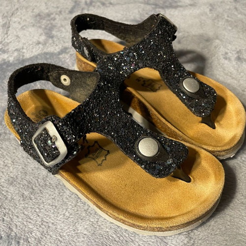 Children's leather sandals used No 27 blue glitter