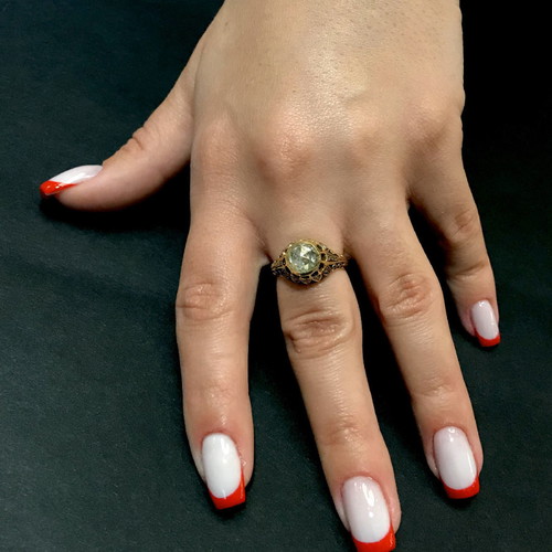 Vintage solitaire ring with 1.10ct diamond and blue enamel