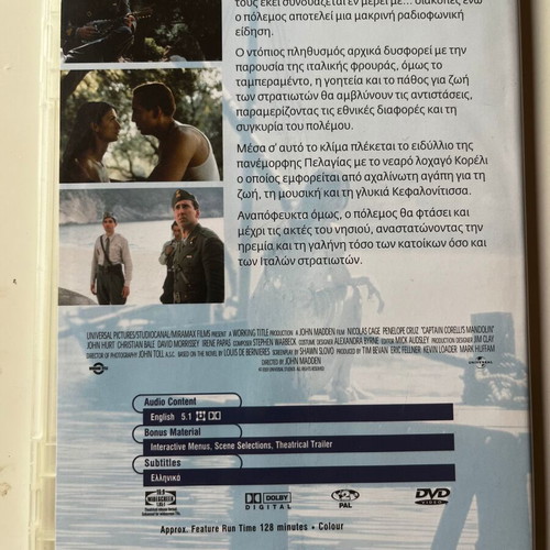 Captain Corelli's Mandolin DVD used, drama, romance with subtitles