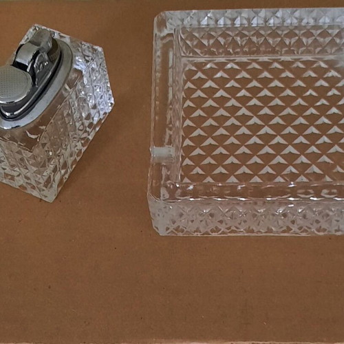 Crystal table lighter and ashtray set like new