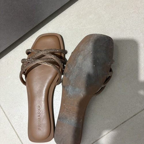 Flat sandals size 37 like new with square toe and rhinestone straps