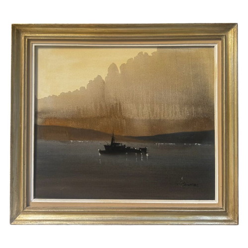 Oil painting on canvas by Giorgos Siountas, like new, boats theme
