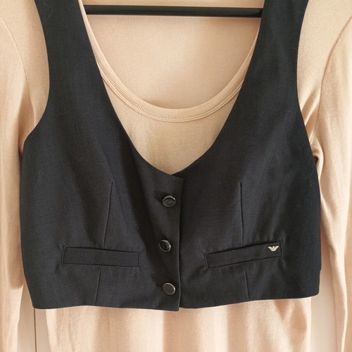 Armani Jeans Y2K long sleeve top with faux-layer vest, beige and black