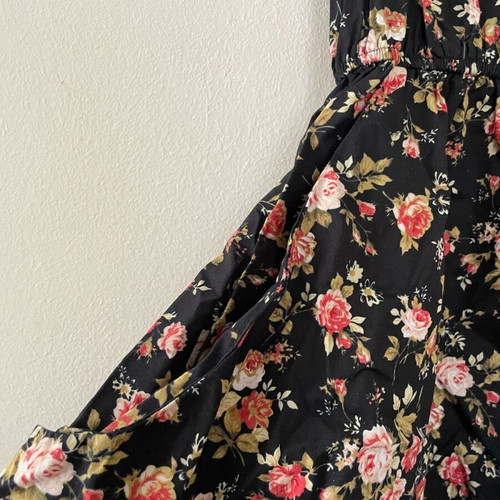 Floral mini φόρεμα με τσέπες ανανεωμένο, μέγεθος S, μαύρο πολύχρωμο