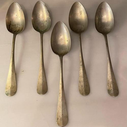 Silver dessert spoons used, antique 1880 English