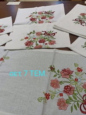 Σετ λινά κεντημένα 7 τεμαχίων, καινούργιο, 80% λινό 20% πολυεστέρας