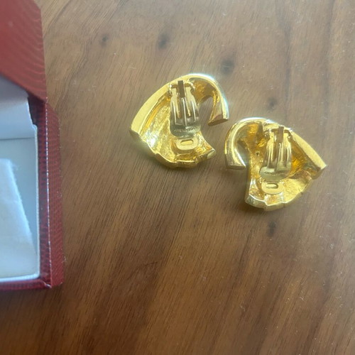 Vintage clip-on earrings gold with zirconia like new
