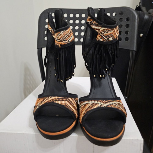 BSB women's sandals size 37 like new, black and orange, 12cm heel