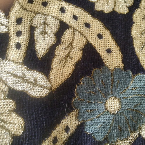 Hand embroidery new with handmade lace in blue and silver shades