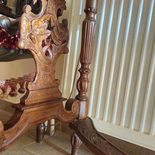 Antique wooden carved table used, solid wood, late 19th century