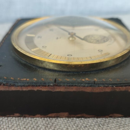 Vintage Ethniki Thermometer used, wooden base with leather