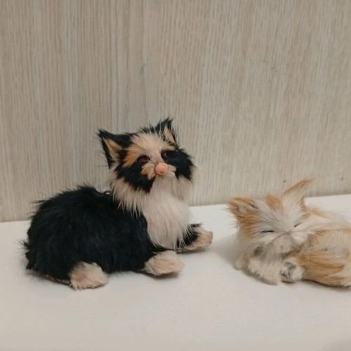 Vintage realistic cat figurines used, set with white, black, beige