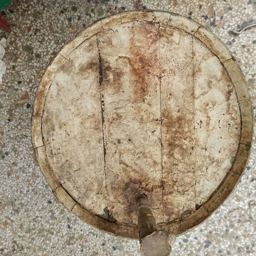 Old oak barrel used with cork stopper and plastic spigot