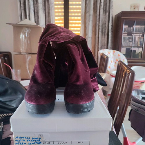 Over-the-knee boots used, velvet, size 39, red