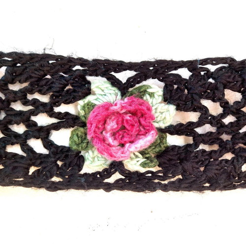 Handmade black scarf with embossed roses new