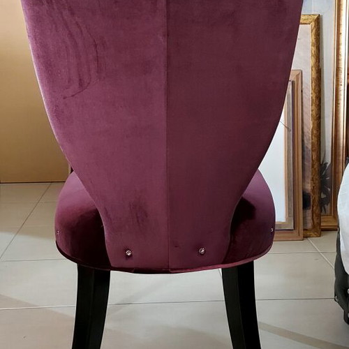 Italian velvet dining chair, purple, black lacquer legs