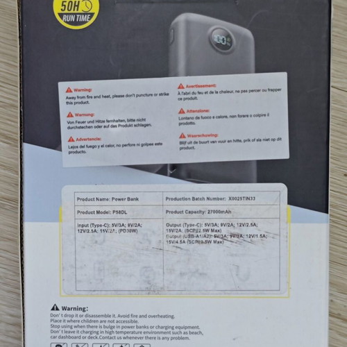Power bank 27000mAh model P58DL 22.5W new with LED flashlight