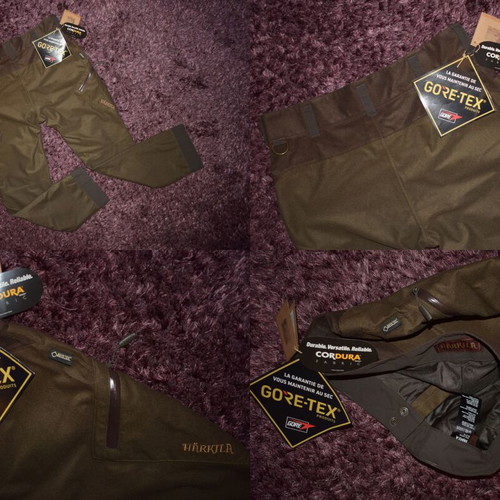 Harkila Tuning Gore tex jacket and pants new, size L, green and brown