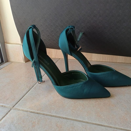 Satin sandals petrol size 40 with 10 cm heel new