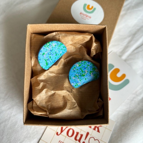 Pulpa Maris Teal polymer clay earrings new, blue