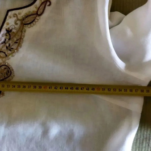 Silvio Testino linen blouse used, white with brown embroidered detail, size Large No50