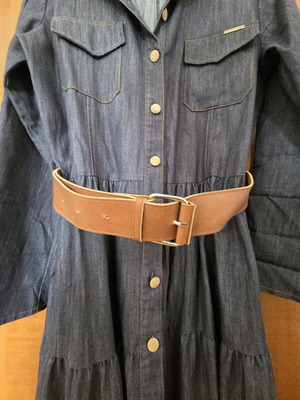 Le Vertige denim dress with tan belt like new