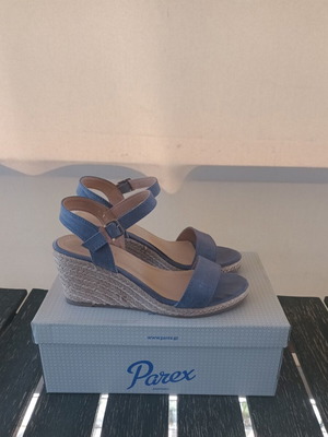 Parex platform sandals size 37 like new, blue, leather insole