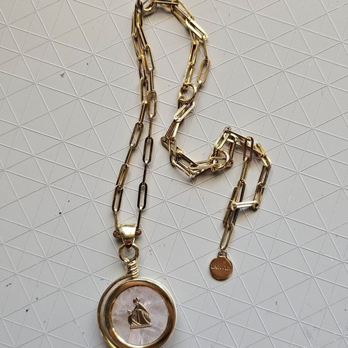 Lanvin Agathe Pendant Necklace Like New, Gold and Pink