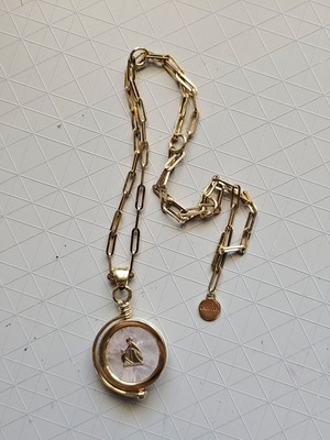 Lanvin Agathe Pendant Necklace Like New, Gold and Pink