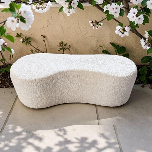 Teddy Bouclé Pouf Bench White 120x50x37cm New