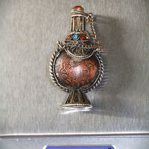 Tibetan Flask new copper with semi-precious stones