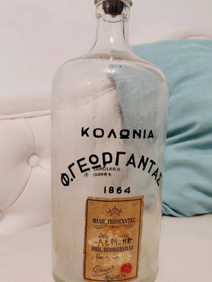 Large vintage glass cologne bottle Phil. Georgantas used, 1960s