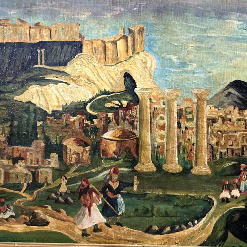 Philhellenic painting used on large plywood panel