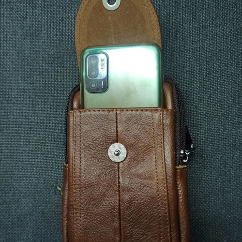 Smartphone carrying bag made of genuine leather new, black and brown