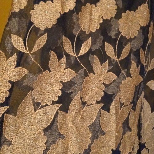 Dress kimono dark blue with gold beige floral embroidery and strass new L/XL