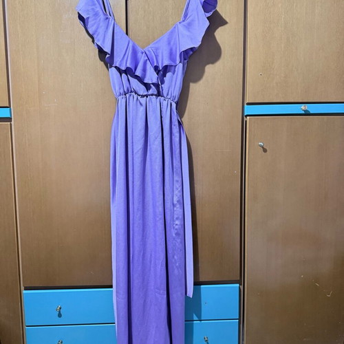Satin-type lilac dress wrap style like new with belt