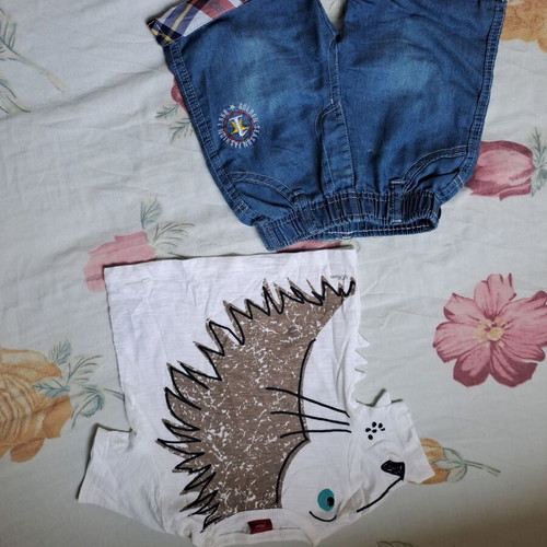 s.Oliver summer set with t-shirt and denim shorts for 8-month-old boy