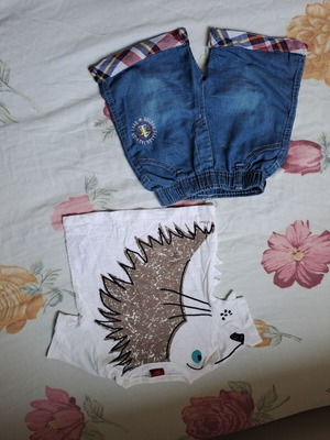 s.Oliver summer set with t-shirt and denim shorts for 8-month-old boy