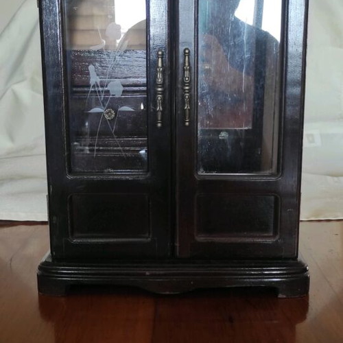 Jewelry cabinet used, wooden with wind-up music box