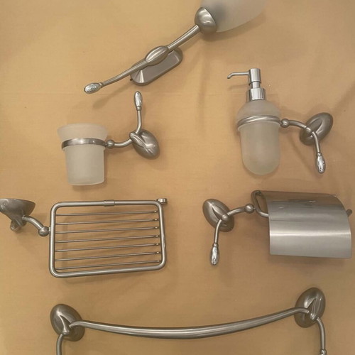 Bathroom accessories set new, chrome and bronze, Italian