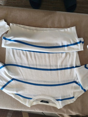 Medium blouse used, white with blue stripes