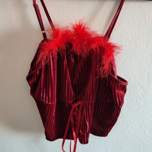 Shein Red Velvet Crop Shirt like new, red, suitable for large sizes